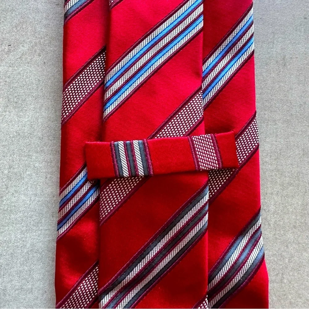 ZEGNA RECENT Red with Grey & Blue Stripes Tie